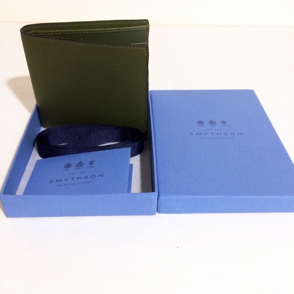 Smythson Green Leather 6 Card Bifold Wallet NWT - Picture 7 of 8